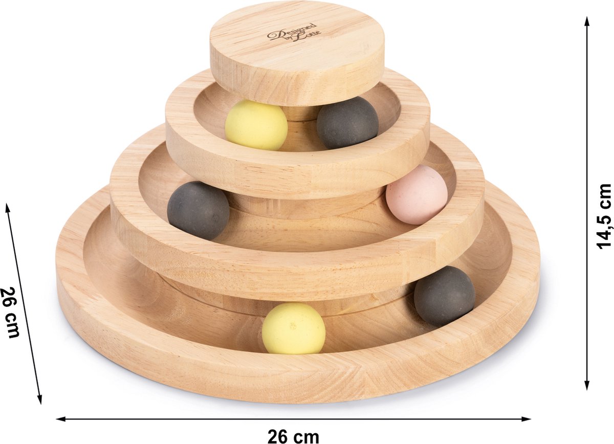 Designed by Lotte Speeltoren Mia - Kattenspeelgoed - Hout - Bruin - 26x26x14,5 cm — afbeelding 3