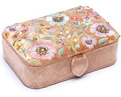 Sieradendoos Fluweel – Beige met Bloemen Geborduurd