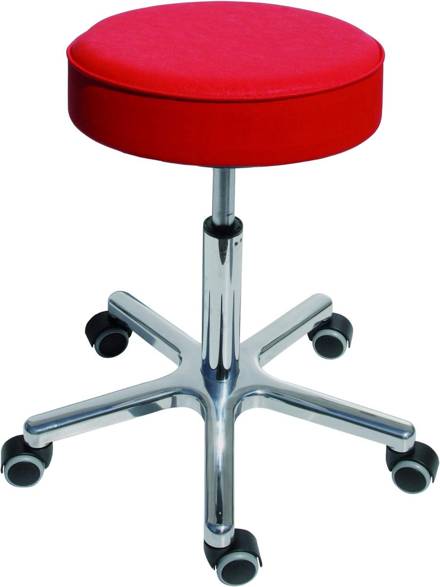 Stier Draaikruk - In Hoogte Verstelbare Zithoogte 540-720 mm - Rood Kunstleer - Dubbele Wielen