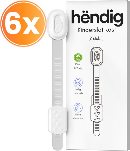 Hëndig Kinderslot Kastjes - 6 Stuks - Wit - Kinderbeveiliging voor Kasten - Kastslot - Kast Beveiliging Baby - Veiligheidshaakjes - Kastsloten Baby - Kinderslot Kast - Kinderslot Lade - Kind Veiligheidsslot Baby - Ladeslot