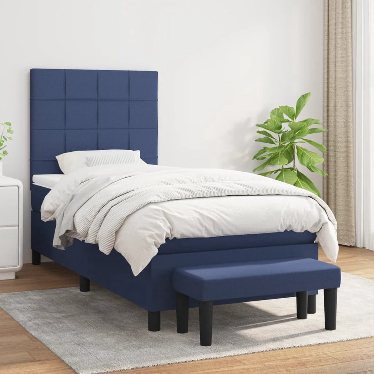 The Living Store Boxspringbed - Comfort Plus - Bed - 203 x 90 x 118/128 cm - Blauw