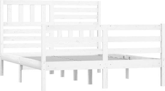The Living Store Cadre de lit en bois de pin - Wit - 195,5 x 146 x 100 cm (L x L x H)