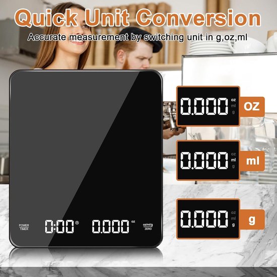 Balance à Café - Avec minuteur - Balance de cuisine numérique - Balance de précision - Barista - Balance de précision 0- Numérique et rechargeable par USB - 3 kg