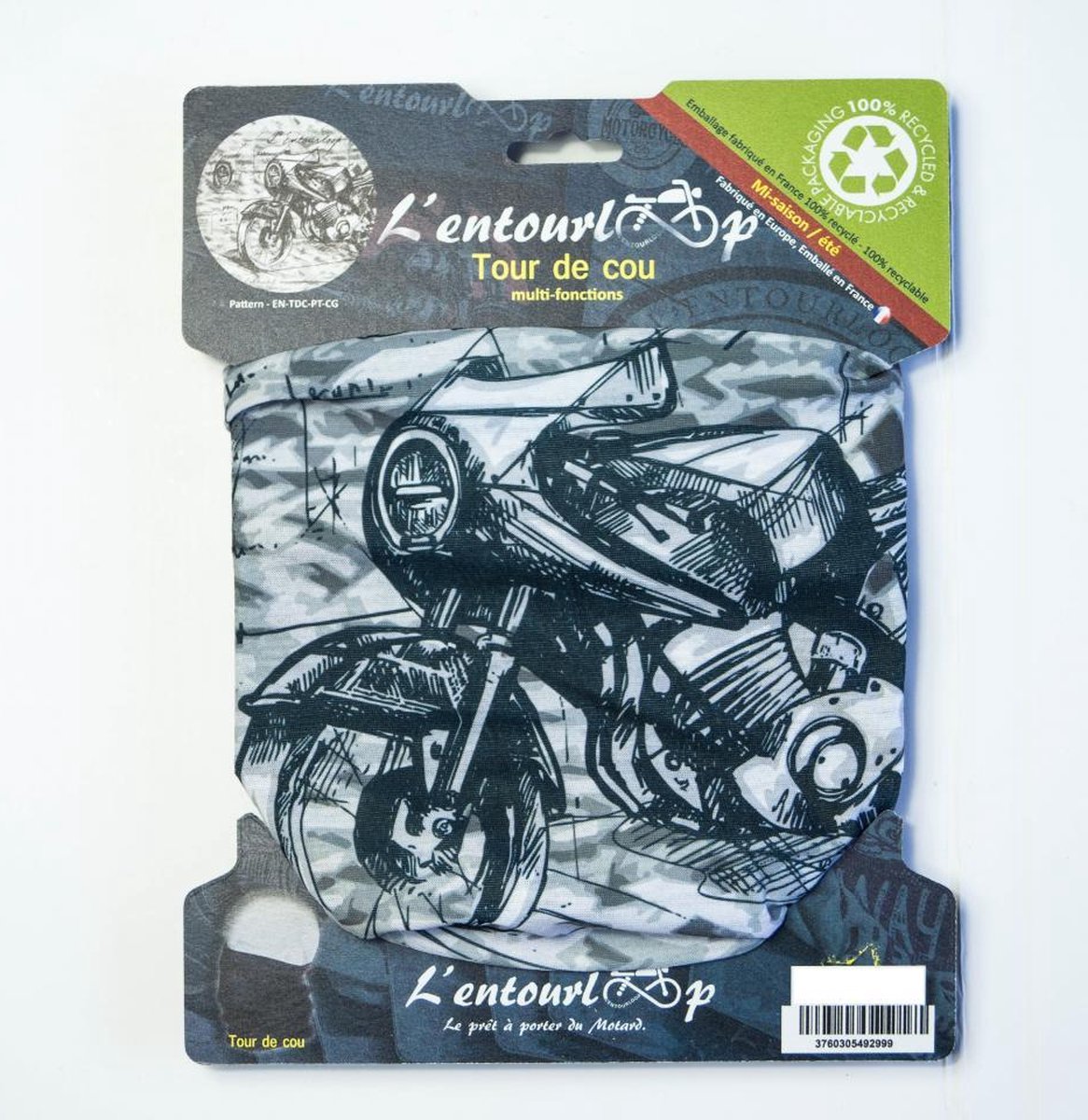 l'entourloop choker met motorpatroon grijs 100% polyester