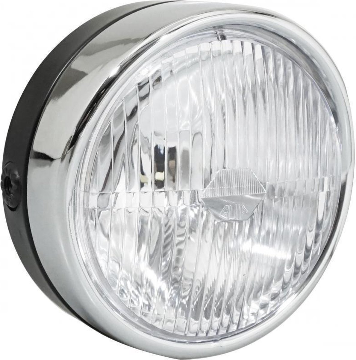 ronde koplamp Ø140mm guia zwart metaal met chromen kap voor bromfiets mbk 51