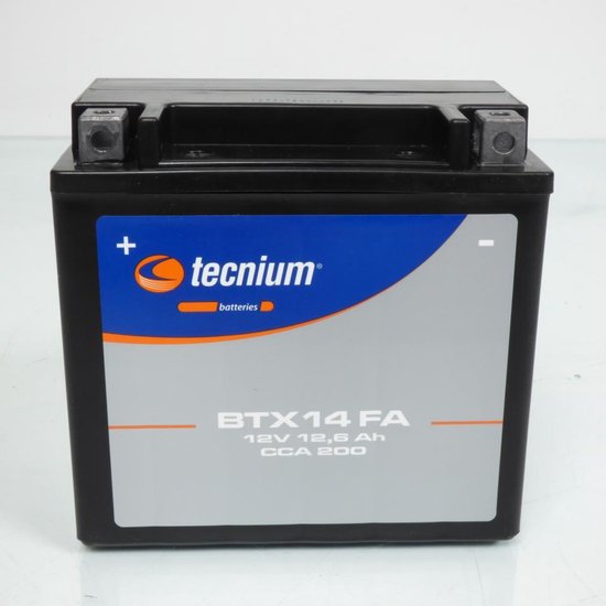 Sla Tecnium-accu voor Kawasaki 700 KFX V-Force quad 2004 tot 2011 YTX14 / 12V 12,6Ah nieuw