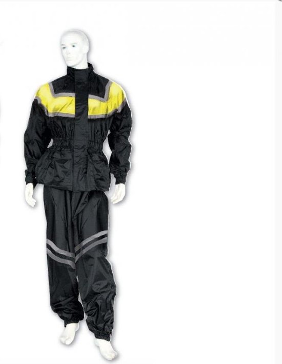nieuwe mad regenjas en regenbroek set maat xxl zwart en geel voor motor scooters