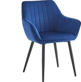 Colenis® - Chaise de salle à manger Luna - Set de 6 - Blauw - Velours - Microfibre - Avec accoudoir