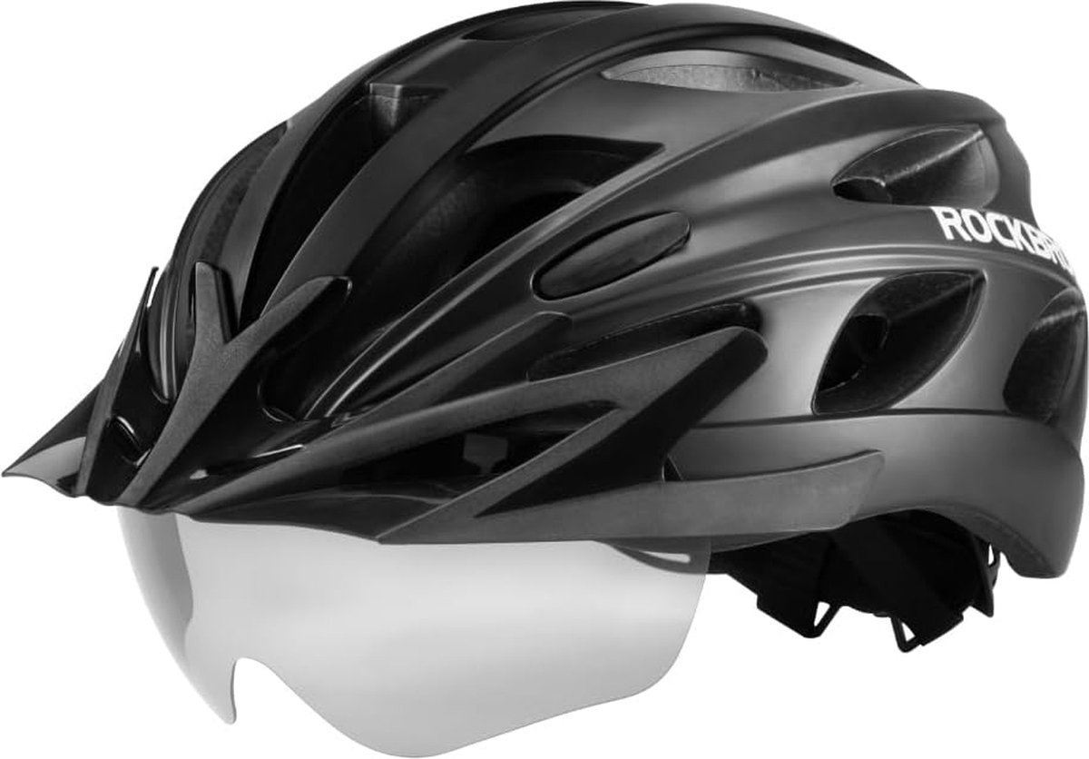 ROCKBROS Fietshelm MTB racefiets fietshelm geïntegreerd met afneembare magneet bril vizier grootte verstelbaar 57-62CM ultralicht 281g Zwart