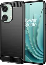 Coque OnePlus Nord 3 - Coque en gel TPU MobyDefend - Métal brossé + aspect carbone - Zwart - Coque pour téléphone portable - Coque adaptée pour : OnePlus Nord 3