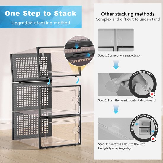 YONO Sneakerbox Set de 6 - Système de Rangement Chaussures pour femmes - Organisateur de Boîte à Chaussures - Étagère à Chaussures avec Porte - Transparent - 6 Pièces