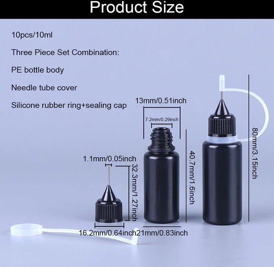 Ronlok 10 Stuks, 30 Ml, Kunststof, Applicator Met Comprimeerbare Punt Navulbare Druppelfles Naaldstoppen Voor Lijm Knutselen 2414070320