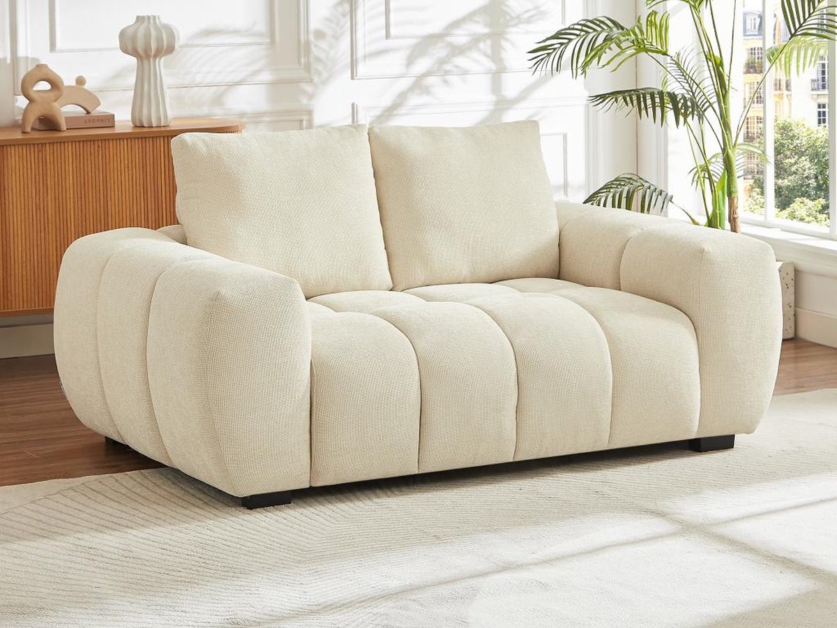Vente-unique Tweezitsbank in getextureerde beige stof BERENIA van Maison Céphy