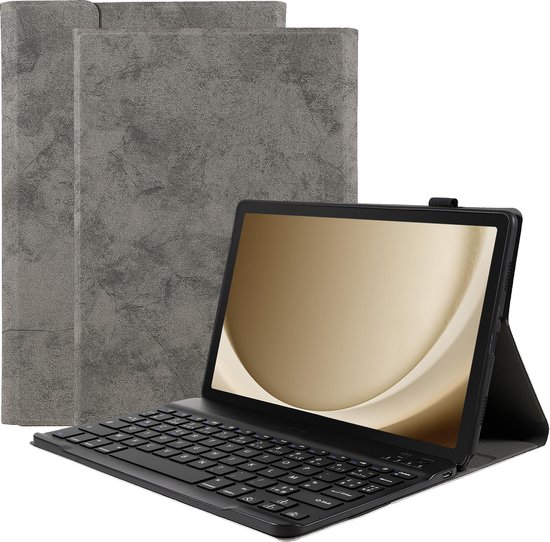 Cazy Tablet Hoes met Toetsenbord geschikt voor Samsung Galaxy Tab A9 Plus - AZERTY Bluetooth Keyboard Case - Vintage Grijs