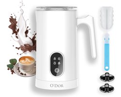 O'dor 4-in-1 Elektrische Melkopschuimer - 430 ML Capaciteit - met EXTRA Reinigingsborstel - Voor Opschuimen en Verwarmen - Cappuccino - Wit Image