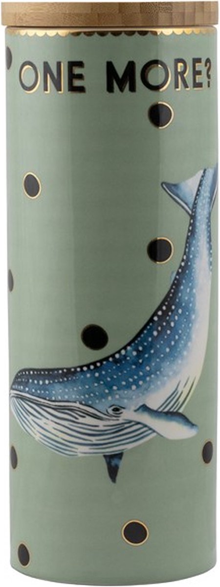 Yvonne Ellen London Voorraadpot Groen - Illustratie Walvis - Porselein - Hoogte: 26.5cm - Bamboedeksel
