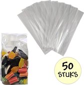 50x Bodem Cellofaan Zakjes 8x6x23cm - Zelf Staande Zakjes - Uitdeelzakjes - Cadeau Zakjes - Snoepzakjes - Traktatie Zakjes - Transparant - 50 Stuks