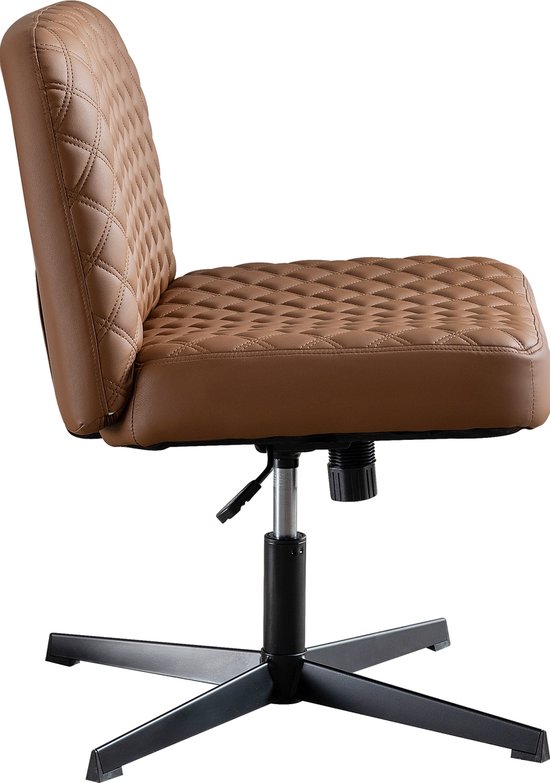 Sweiko Bureaustoel, Rolstoelloze Bureaustoel, Metalen Onderstel, Ergonomische Stoel, Gewatteerde Bekleding, Draaibare Dressoir Stoel, Bruin