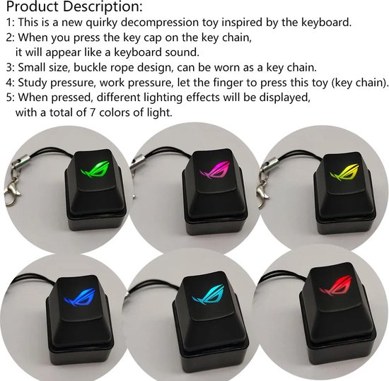 Keyboard Fidget Toy avec LED et Porte-clés - Met 4 Knoppen - Transparent avec boutons