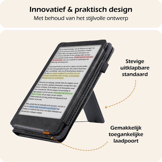 Hoesje Geschikt voor Kobo Clara BW Lederen Hoes Book Case - Hoes Geschikt voor Kobo Clara BW Hoesje Book Cover Leer - Zwart van Hoesje  — afbeelding 3