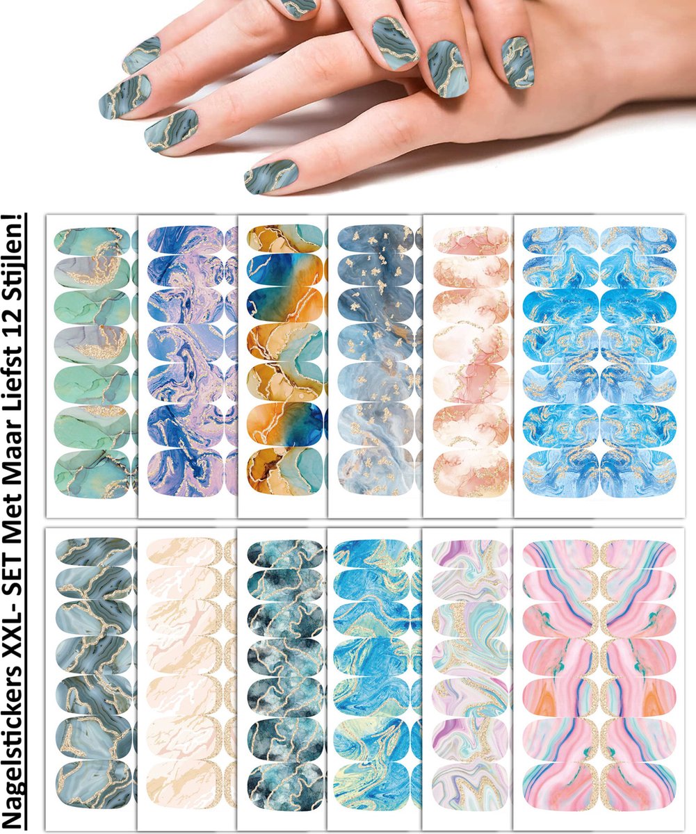 Goedkoopste Nagelstickers XXL- SET | Nail Wraps | Nail Art | Manicure Set | 12 Stijlen