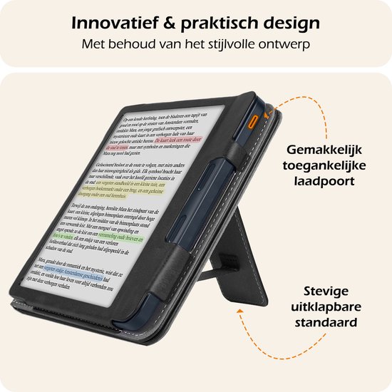 Hoesje Geschikt voor Kobo Libra Colour Lederen Hoes Book Case - Hoes Geschikt voor Kobo Libra Colour Hoesje Book Cover Leer - Zwart van Hoesje  — afbeelding 3