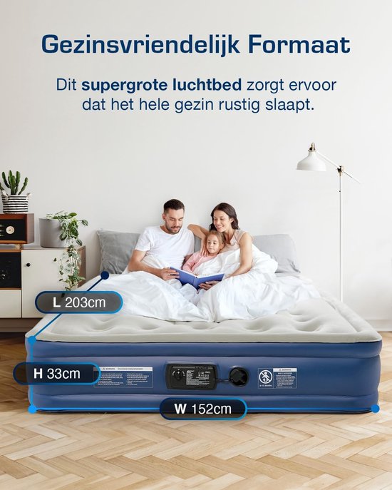Active Era Comfort Lite 2 Persoons Luchtbed - Ingebouwde Elektrische Pomp - Kingsize Airbed Matras - Logeerbed, Kamperen, Verhuizen, Reizen, 203cm x 152cm x 33cm van Active Era — afbeelding 4