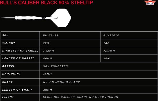 Bull's Caliber Black 90% - Dartpijlen - 22 gram van Bull's — afbeelding 3