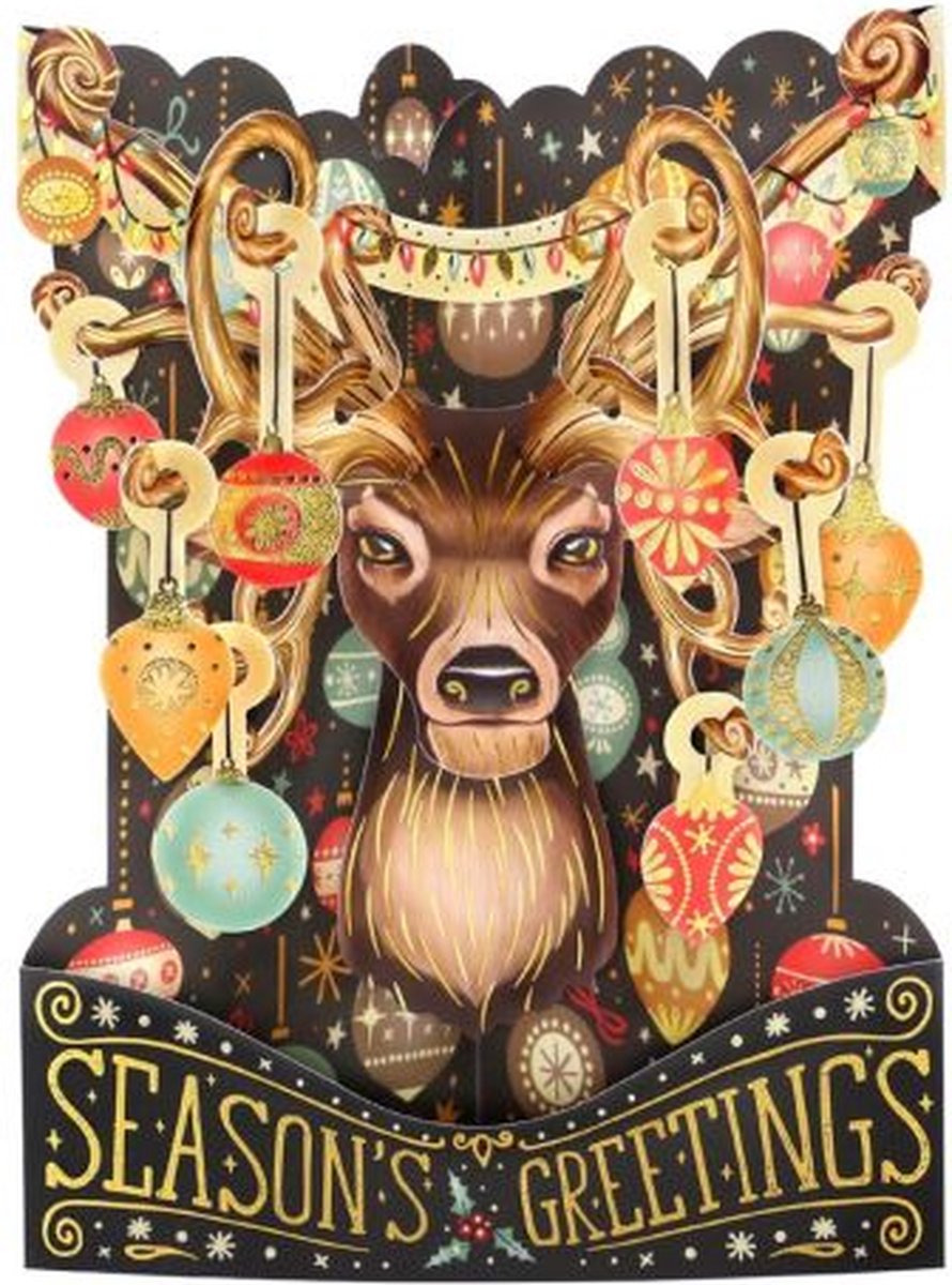3D Swing Pop-up Kerst Wenskaart met envelop deer xsc213