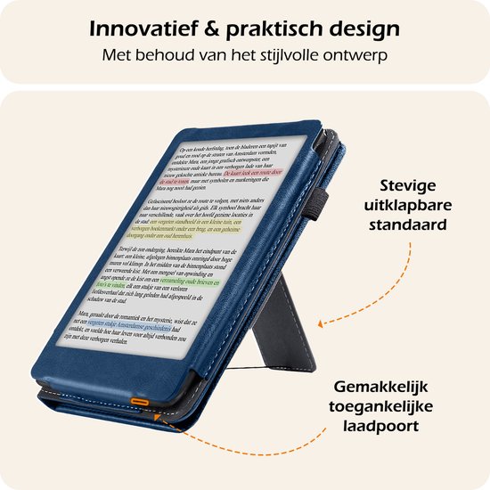 Hoesje Geschikt voor Kobo Clara Colour Lederen Hoes Book Case - Hoes Geschikt voor Kobo Clara Colour Hoesje Book Cover Leer - Donkerblauw van Hoesje  — afbeelding 3