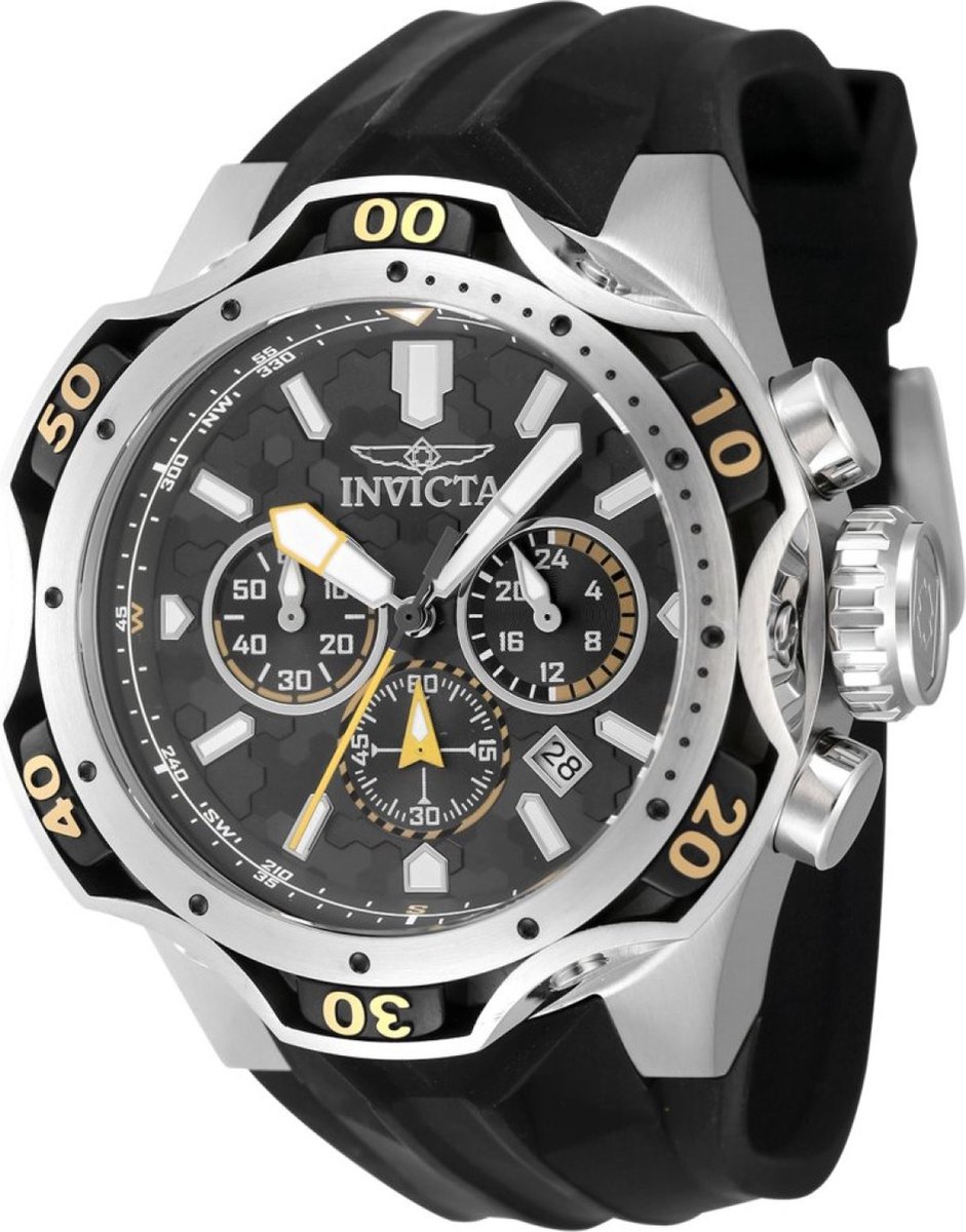 Invicta Venom 47760 Heren Horloge - Waterdicht - Analoog - Quartz Uurwerk - Roestvrij Staal met zwarte Wijzerplaat - 52mm