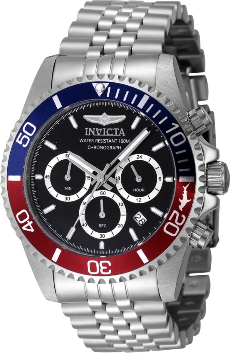Invicta Pro Diver 48117 Heren Horloge - Waterdicht - Analoog - Quartz Uurwerk - Roestvrij Staal met zwarte Wijzerplaat - 43mm