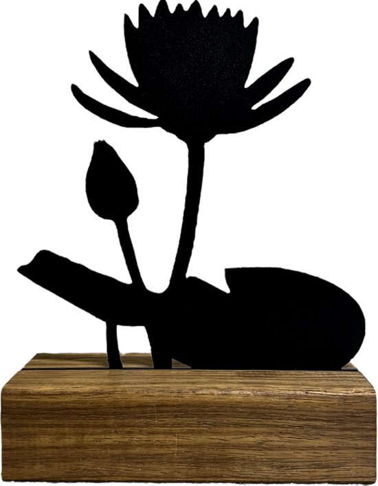 Kraamcadeau - geboortebloem beeld- JULI - Waterlelie - mét tandendoosje / potje / haarlokpotje en beschermende edelsteentjes - metaal in houten sokkel - baby cadeau - babyshower cadeau van Brubbelbaby. — afbeelding 5