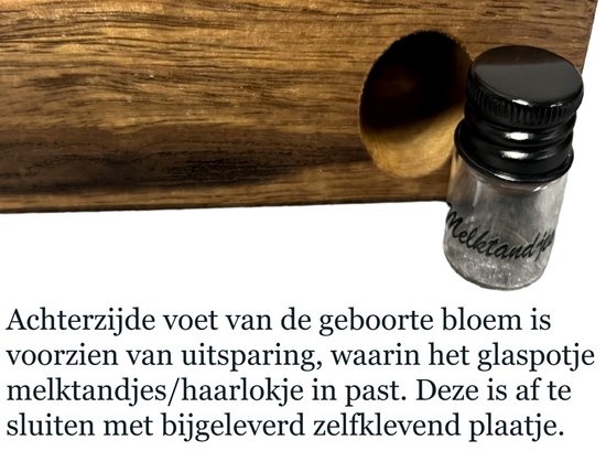 Kraamcadeau - geboortebloem beeld- JULI - Waterlelie - mét tandendoosje / potje / haarlokpotje en beschermende edelsteentjes - metaal in houten sokkel - baby cadeau - babyshower cadeau van Brubbelbaby. — afbeelding 3
