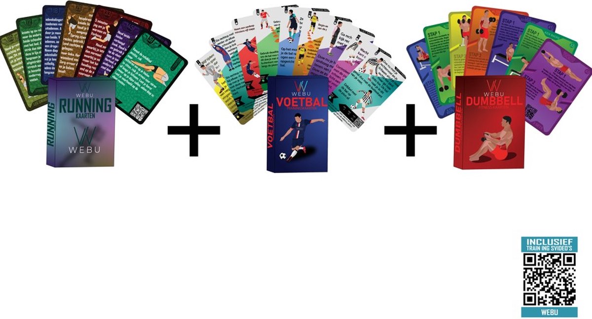 WEBU Voetbal + Dumbell + Running Trainingskaarten - Voetbal Spullen - Voetbal Trainingskaarten - Voetbaltraining - Voetbal - Voetbalspel - Trainingsmateriaal - Unieke Methode - Voor Voetballers en Trainers