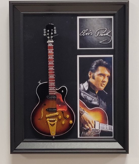 Elvis Presley Miniatuur Gitaar met lijst wanddecoratie 20x15 cm-Miniature- Guitar-Mini -Guitar- Collectables-decoratie -gitaar-Gift--Kado- miniatuur- instrument-Cadeau-verjaardag