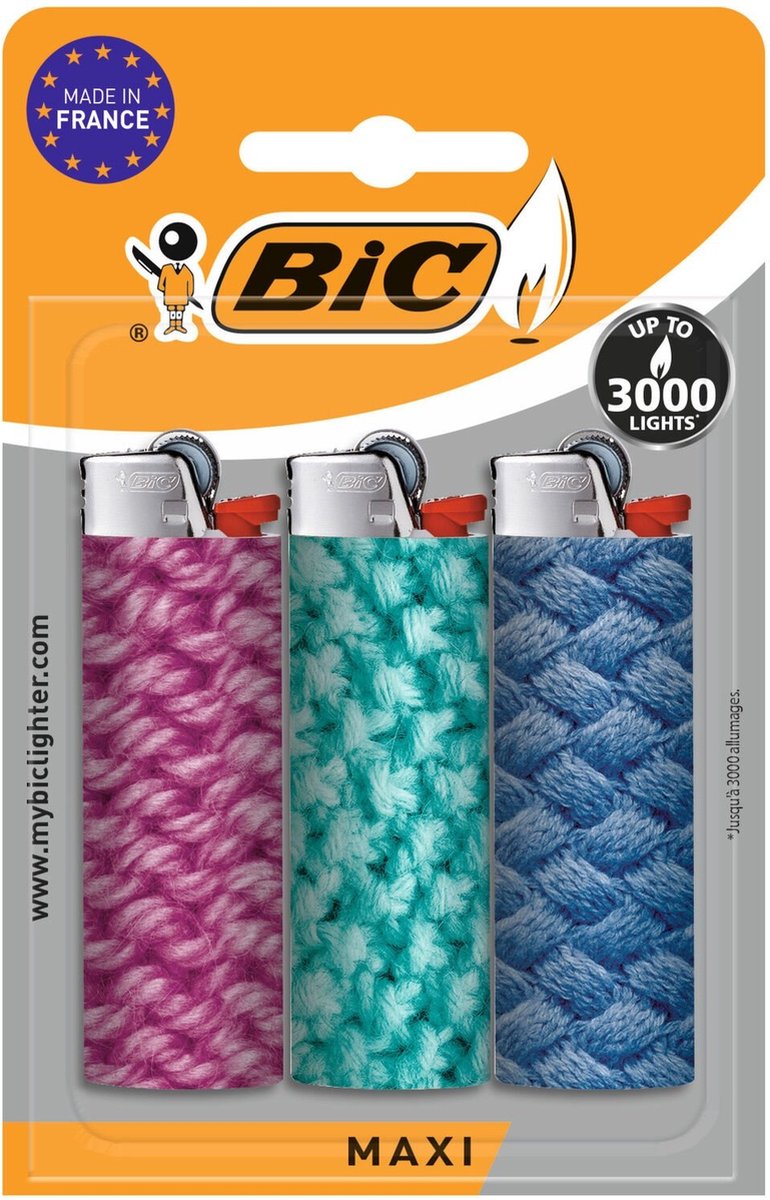 Goedkoopste BIC Maxi J26 Vuursteen Aansteker - tot 3.000 vlammetjes - Blister à 3 stuks - Willekeurig design