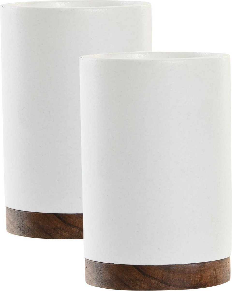 Items Badkamer tandenborstel beker - 2x - Keramiek - wit 10 cm