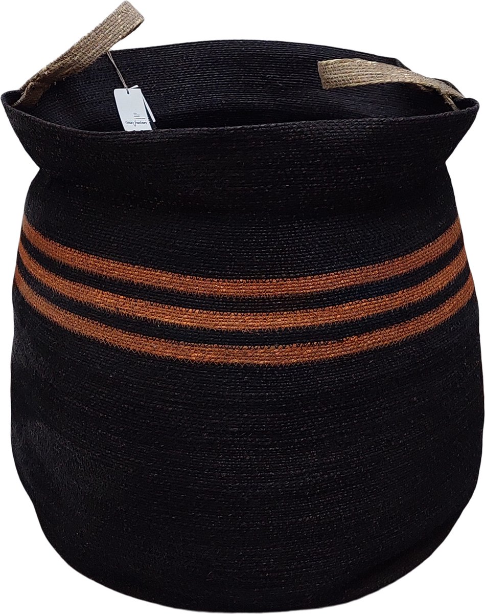 Mand Binita XL - Plantenmand zwart - Opbergmand XL - Rieten mand met handvaten