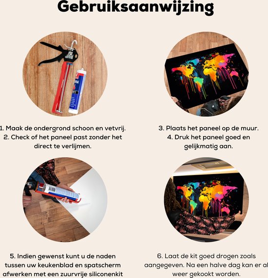 Spatscherm keuken 60x40 cm - Kookplaat achterwand Wereldkaart - Verf - Kleurrijk - Graffiti - Wereld - Muurbeschermer - Spatwand fornuis - Hoogwaardig aluminium