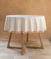 Nappe Ronde - 160 x 160 cm Nappe en Lin Blend Hydrofuge - Beige