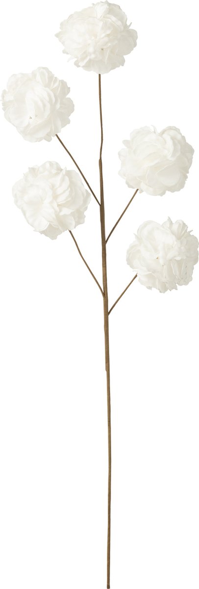 J-Line bloem tak 5 pompoms Eva - kunststof - wit