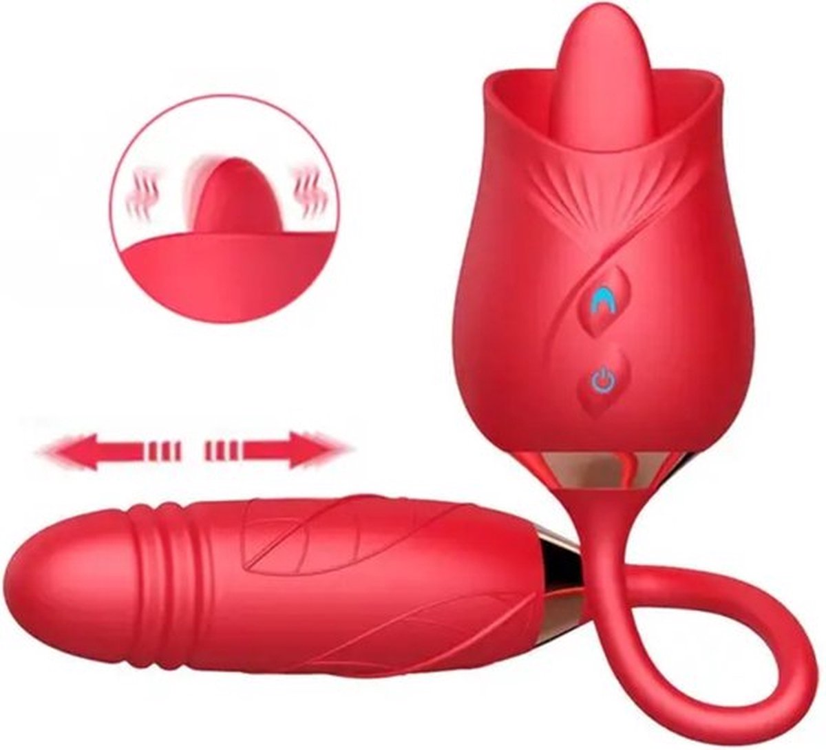 Lovemytoy® Likt en Stotend Dildo met sex speelkaarten - 10 Standen Likt- 10 Standen Stotend Dildo - Clitoris Vibrator - Waterproof - Rood Vibrator voor Vrouwen