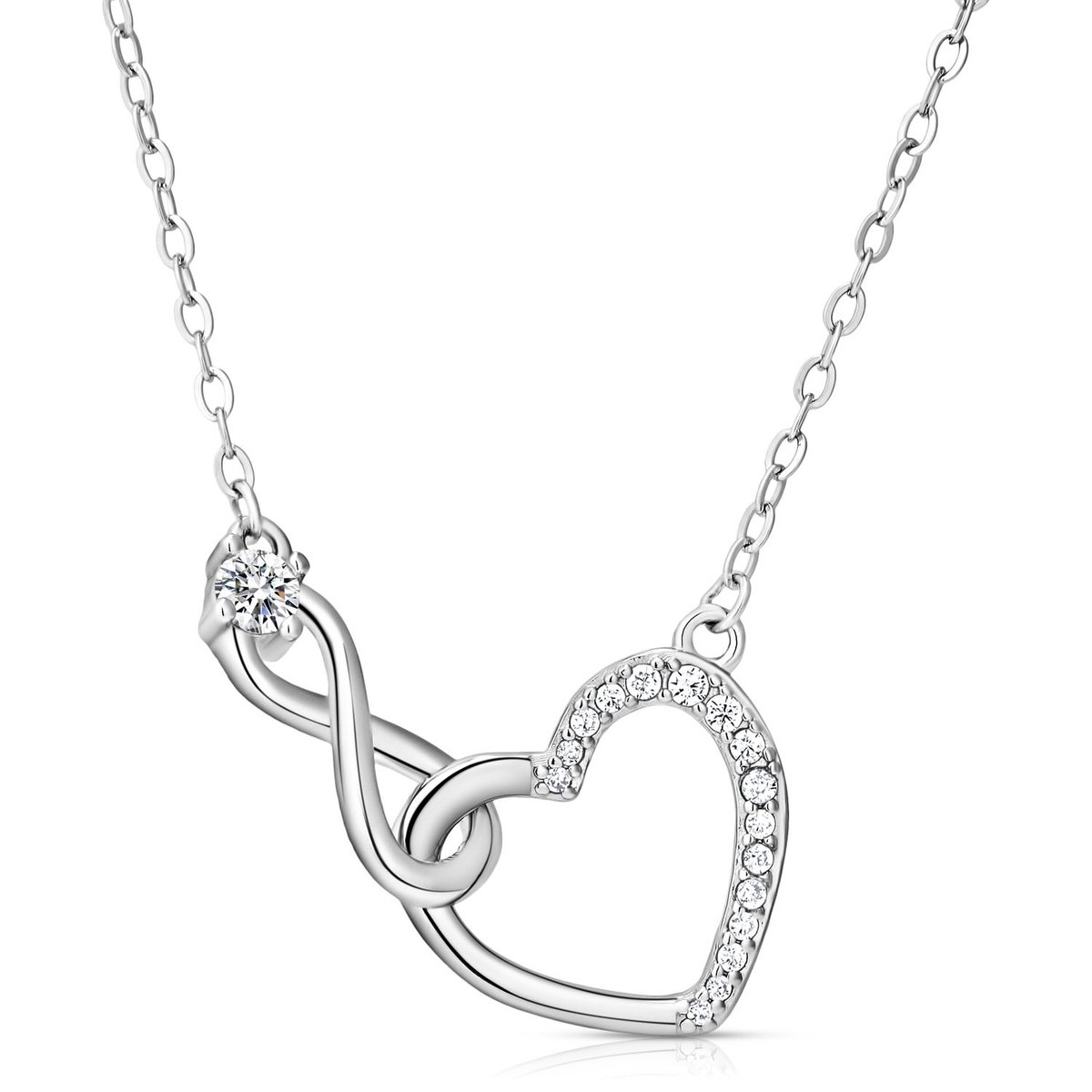 Juwelium Ketting + Flowerbox Geschenkset | Luxe Zilveren Infinity Hart Ketting met Zirkonia | Perfect Cadeau voor Vrouw, Vriendin, Moeder, Dochter