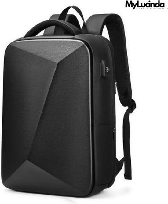 MyLucinda® - Laptop Rugzak Heren 15.6 Inch - Waterdichte Hard Shell - Uitbreidbaar & Anti-Diefstal - USB Opladen - Zakelijke Reistas - Zwart