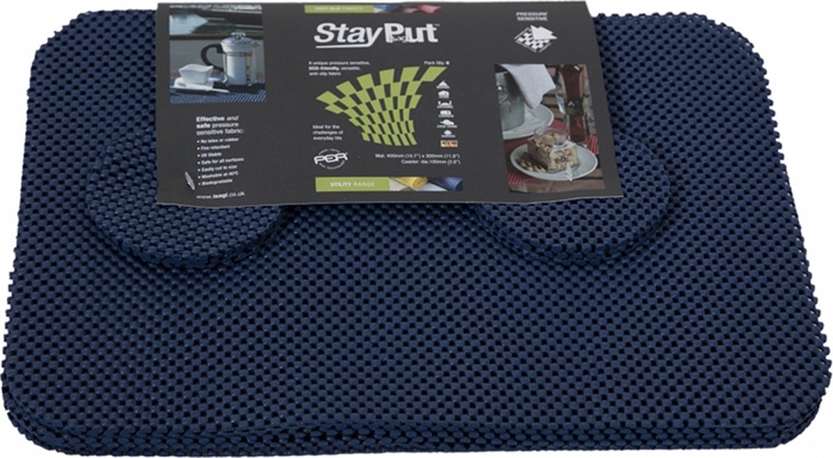 Isagi StayPut 6 stuks donkerblauwe anti-slip Placemats en Onderzetters