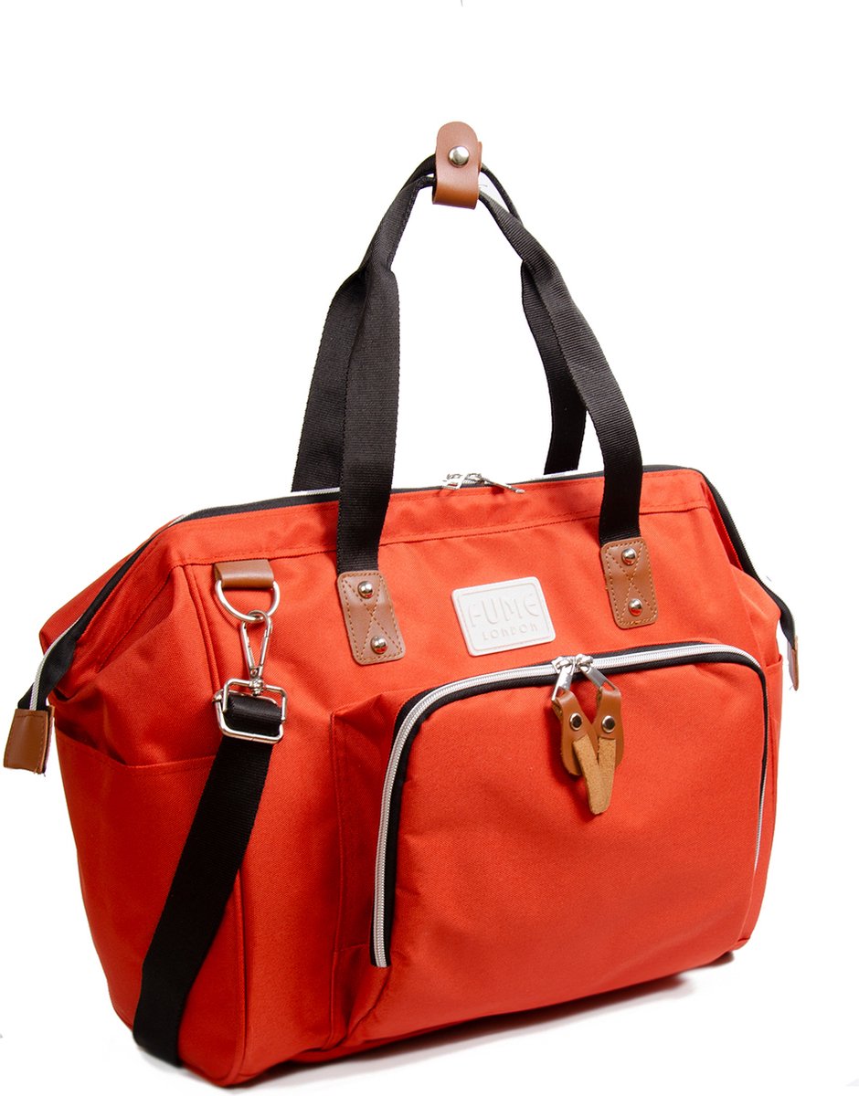 Fume London - Baby Bag - Mom Bag - Luiertas Oranje Rood- Verzorgingstas Weekendtas met isoleervakken Diaper bag - Opzettas Reistas - Kraamcadeau Schoudertas - Schooltas - Waterproof FB3209 – foto 7