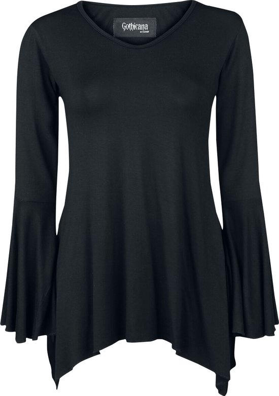 Gothicana Zwart shirt met lange mouwen en trompetmouwen - Dames - L