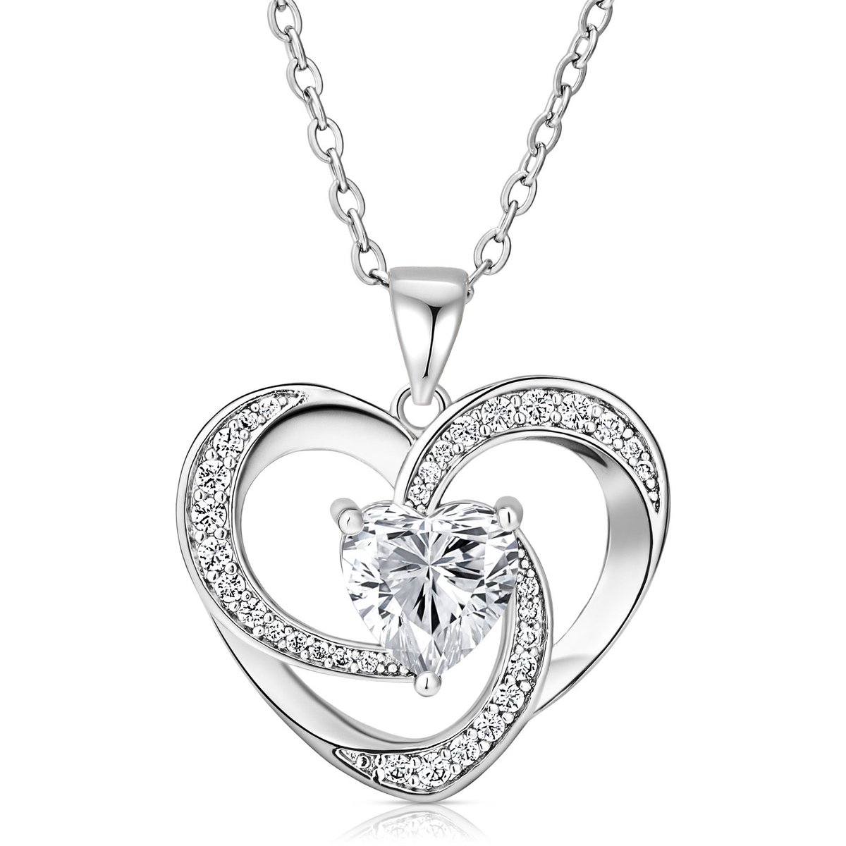 Juwelium Hart Ketting met Hart Kristal Verstelbaar 40 tot 45 cm met Zirkonia Kristallen in Luxe Sieradendoos met Rozen – Perfect Cadeau voor Vrouw, Vriendin, Moeder, Dochter