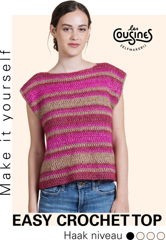 Haakpakket – Easy Crochet Top - makkelijk Top Haken - patroon voor beginners - wol + alpaca + katoen- pink